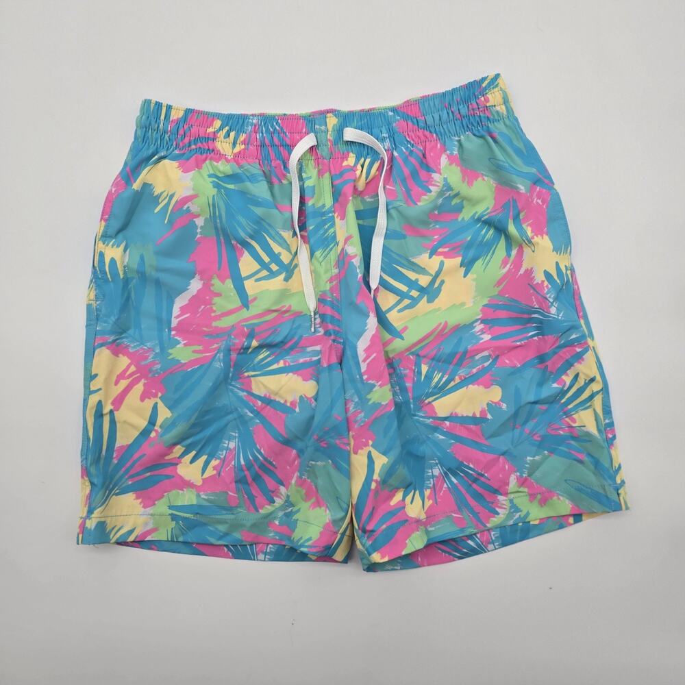 Chubbies Swim Trunks Men Medium 7 Inch Blue Pink Yellow Palm Brief Mesh Liner